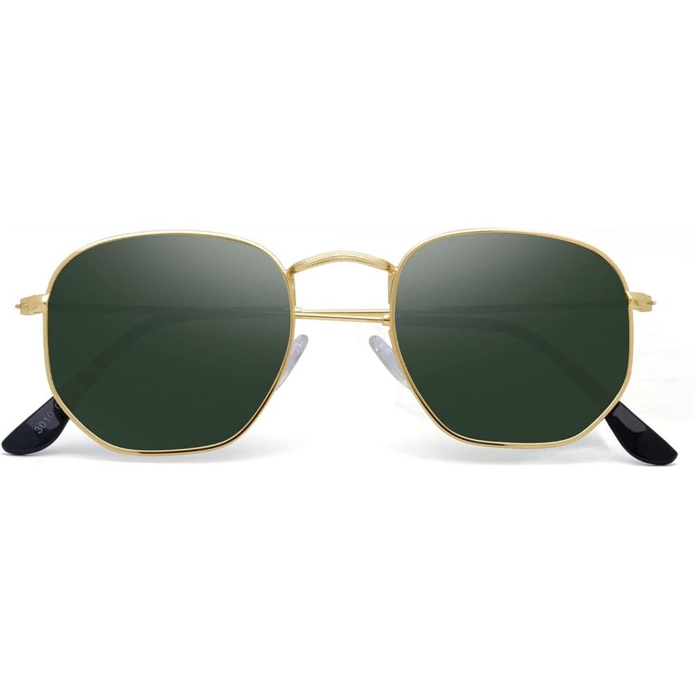 Unisex Gold Black Trendy Square Hexagonal Mirrored Sun Glasses UV Protection